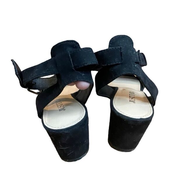 JustFab Ankle Strap Sandals Black Faux Suede Block Heel Open Toe 9.5 - Picture 3 of 8